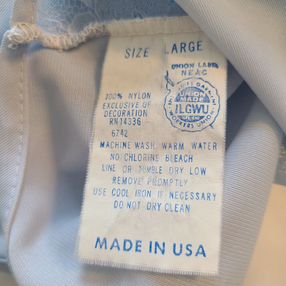 VTG Union Made Pastel Blue Lace Nightgown Maxi Slip Dress ILGWU Sz L Coquette - Picture 6 of 8